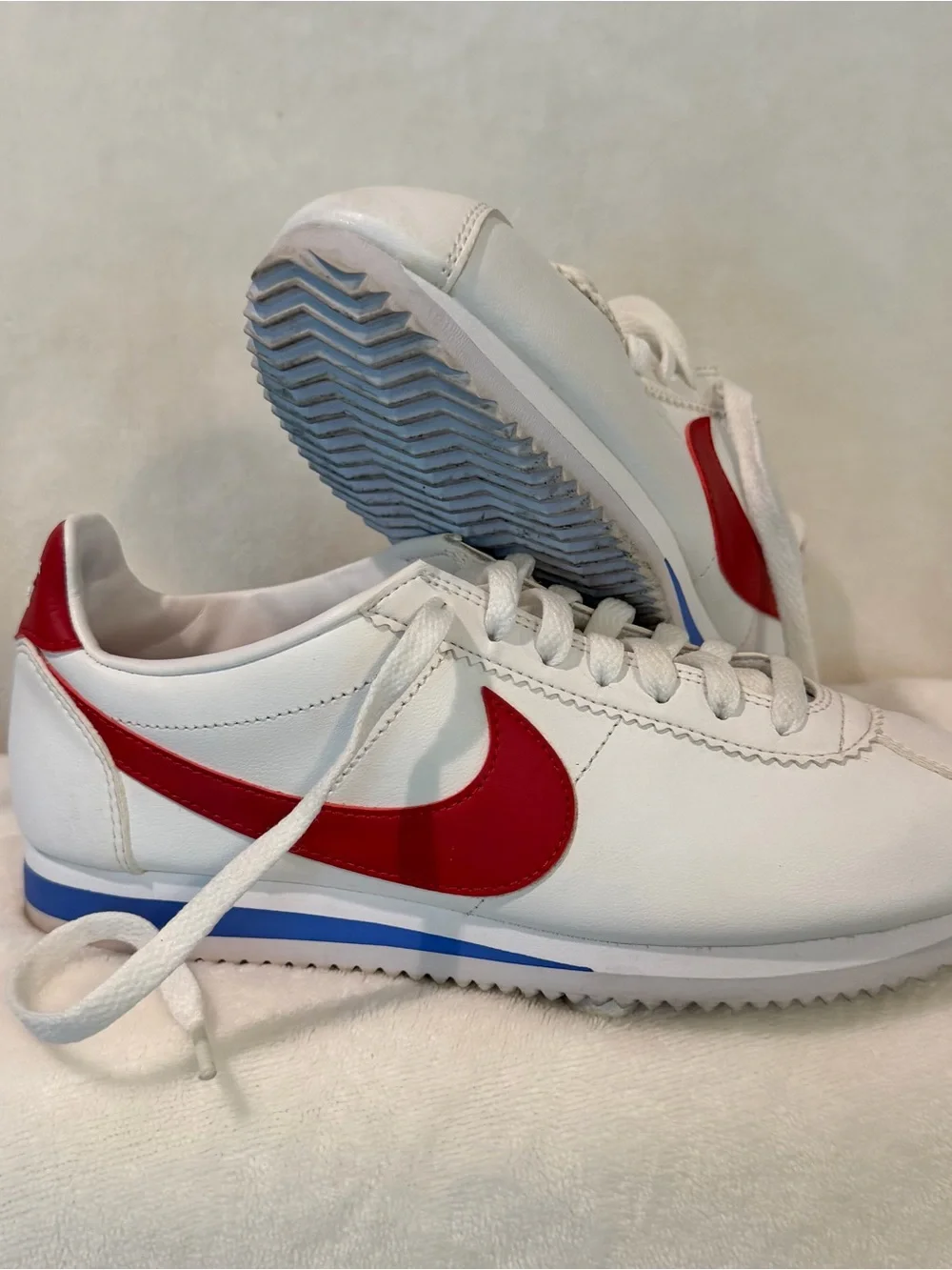 Nike White Red Blue Classic Cortez-Style Athletic Shoes - Forest Gump
